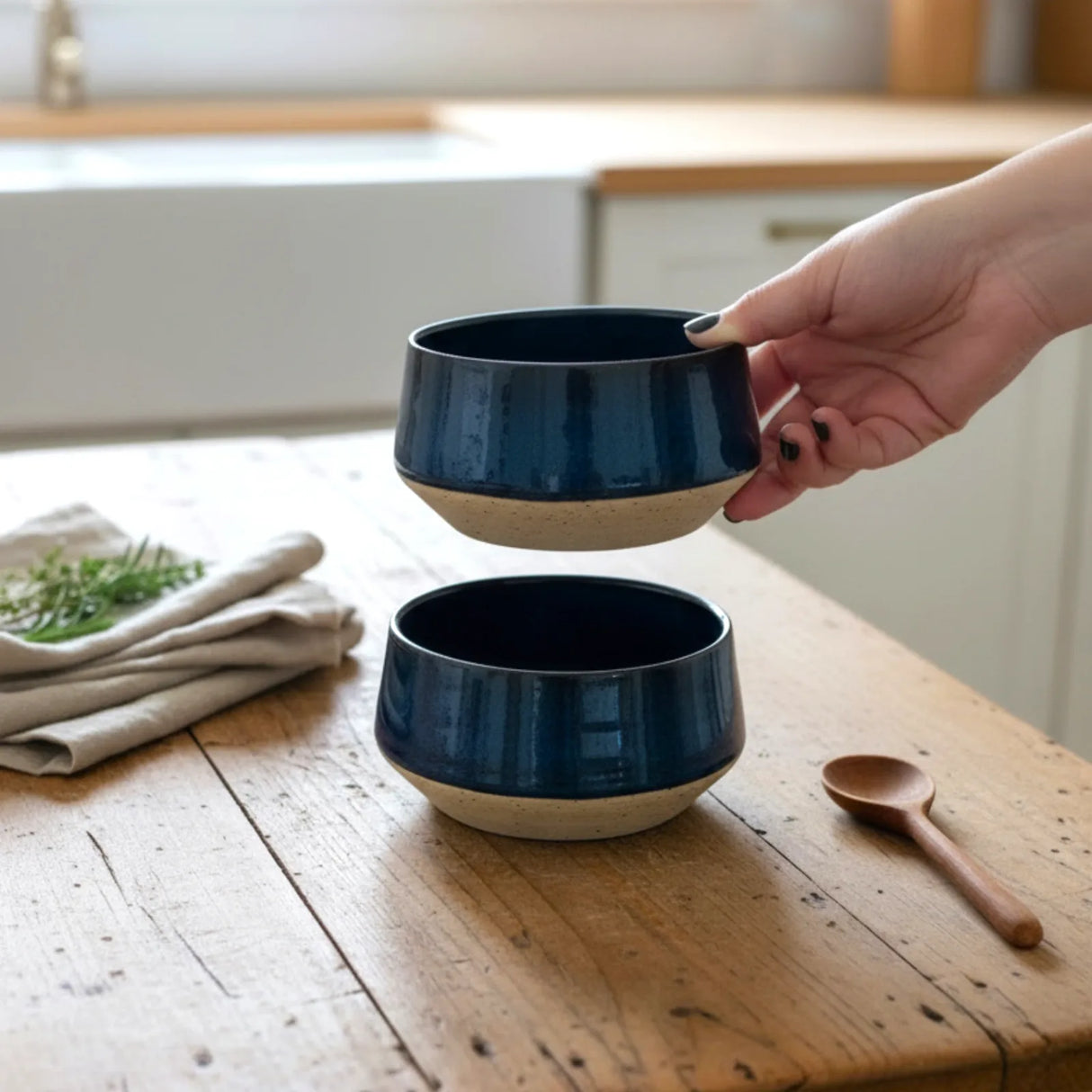 Duo de bols de service empilables bleu céleste