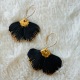 Adèle • Boucles d'oreilles Ginkgo - Porcelaine noire et platine