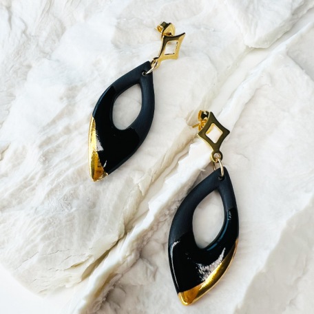 CÉLINE • Boucles d'oreilles  - Porcelaine et or