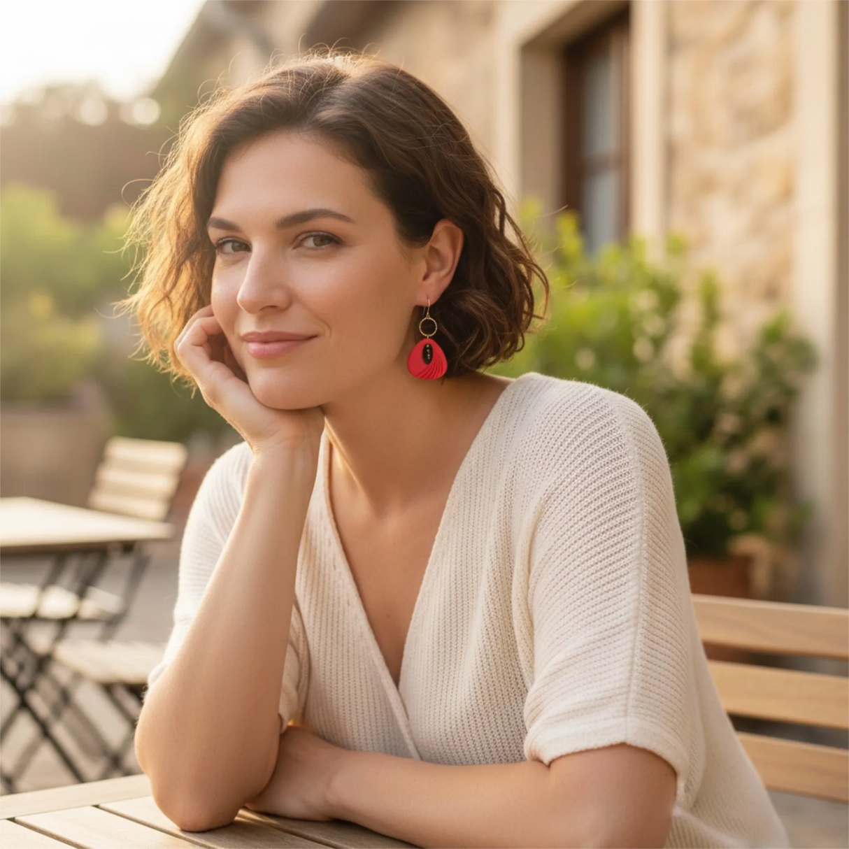 Carmenia – Crochets d'oreilles • Porcelaine rouge texturée et pyrite