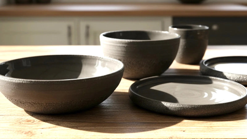 Service complet assiettes en grès gris
